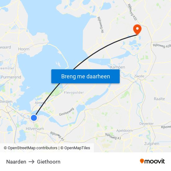 Naarden to Giethoorn map