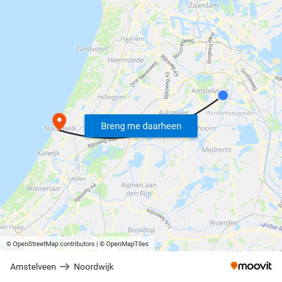 Amstelveen to Noordwijk map