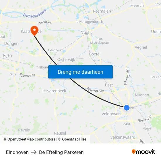 Eindhoven to De Efteling Parkeren map