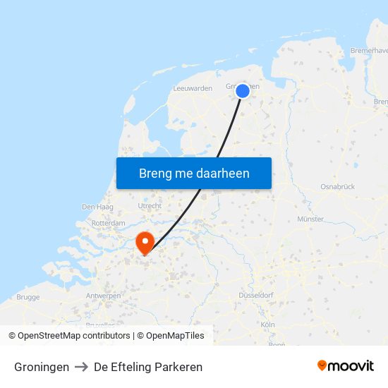 Groningen to De Efteling Parkeren map