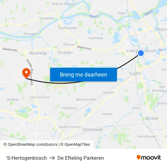 'S-Hertogenbosch to De Efteling Parkeren map