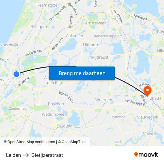 Leiden to Gietijzerstraat map