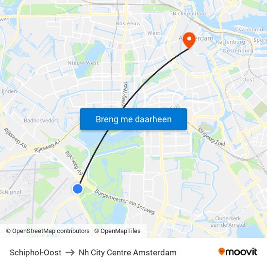 Schiphol-Oost to Nh City Centre Amsterdam map