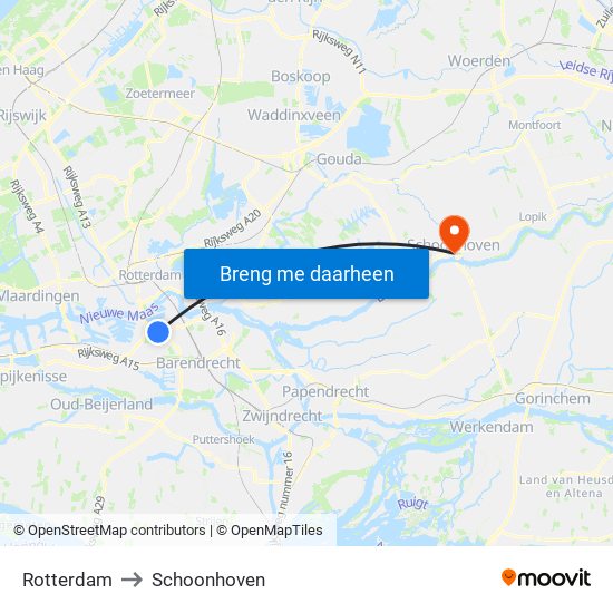 Rotterdam to Schoonhoven map