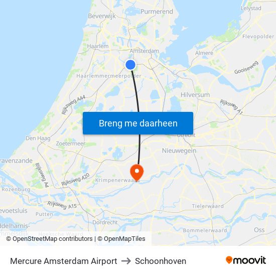 Mercure Amsterdam Airport to Schoonhoven map