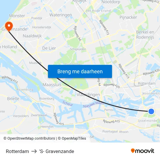 Rotterdam to 'S- Gravenzande map