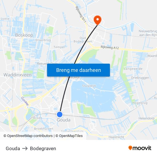 Gouda to Bodegraven map