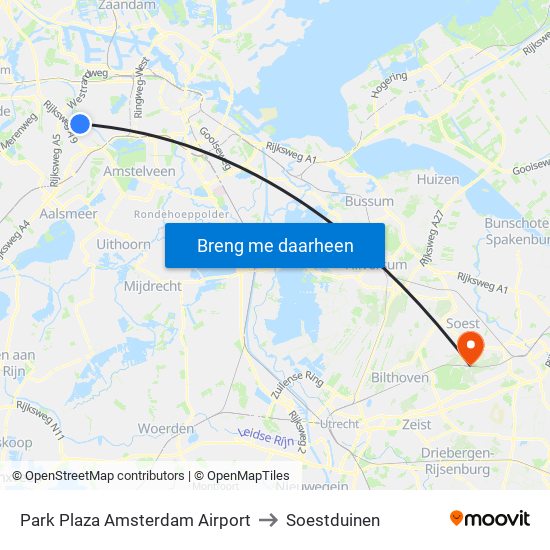 Park Plaza Amsterdam Airport to Soestduinen map