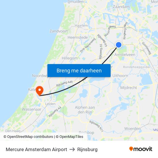 Mercure Amsterdam Airport to Rijnsburg map