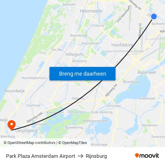Park Plaza Amsterdam Airport to Rijnsburg map