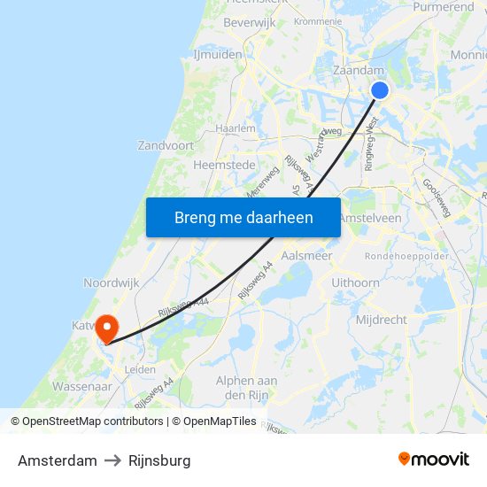 Amsterdam to Rijnsburg map