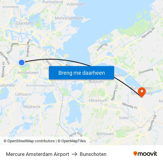 Mercure Amsterdam Airport to Bunschoten map