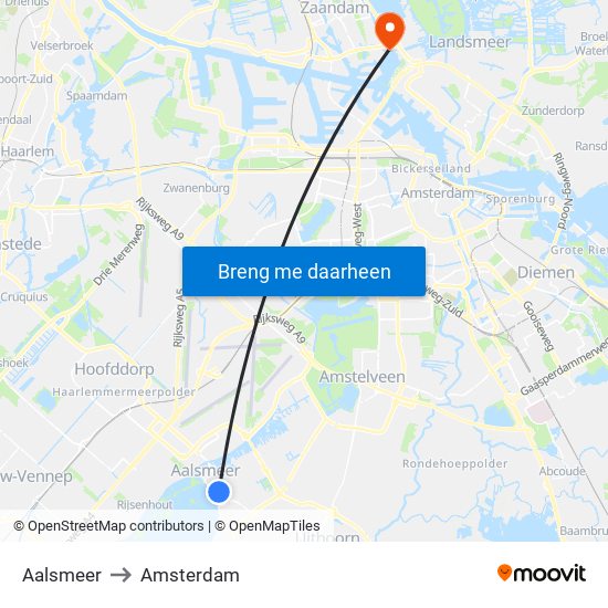 Aalsmeer to Amsterdam map