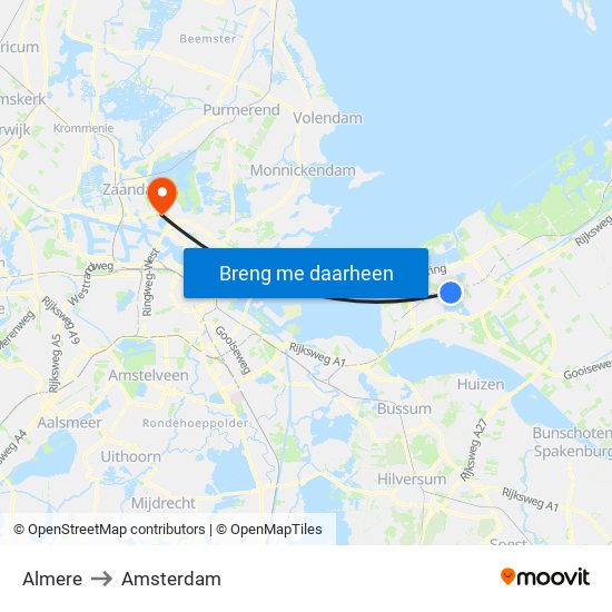 Almere to Amsterdam map