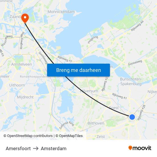 Amersfoort to Amsterdam map