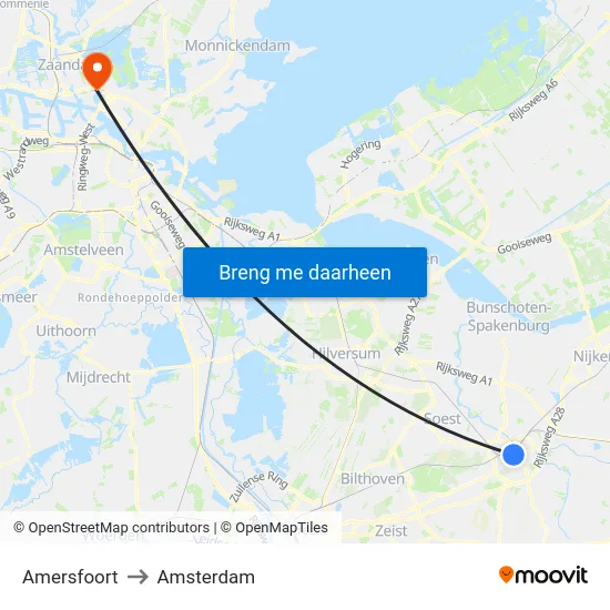 Amersfoort to Amsterdam map