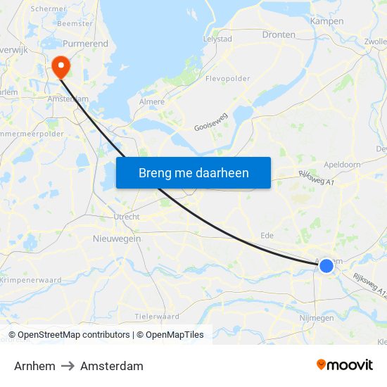 Arnhem to Amsterdam map
