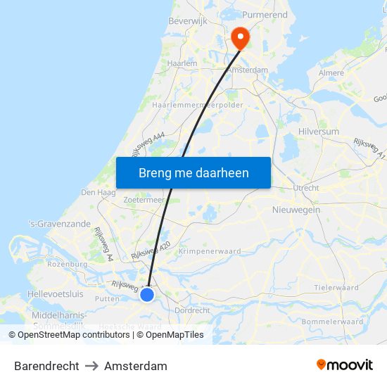 Barendrecht to Amsterdam map