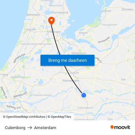 Culemborg to Amsterdam map