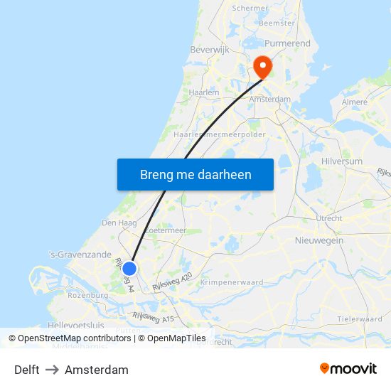 Delft to Amsterdam map