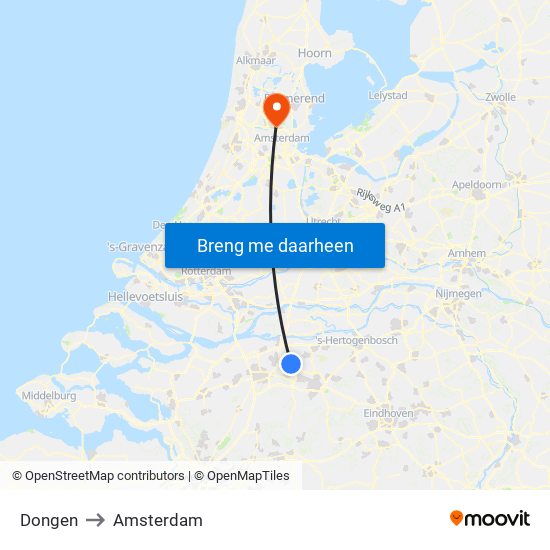 Dongen to Amsterdam map