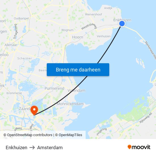 Enkhuizen to Amsterdam map