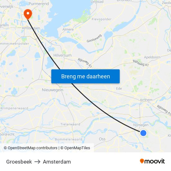 Groesbeek to Amsterdam map