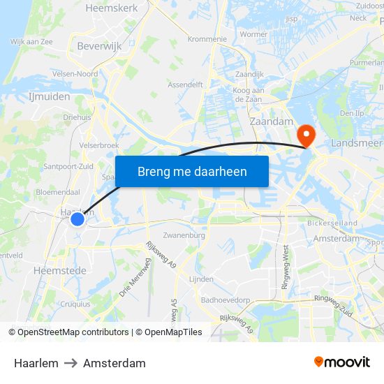 Haarlem to Amsterdam map