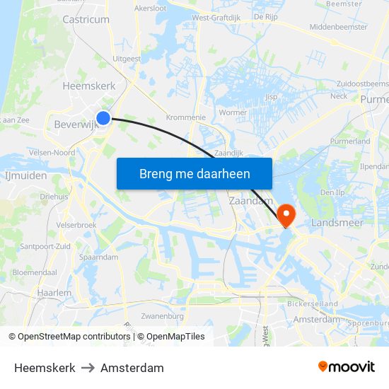 Heemskerk to Amsterdam map