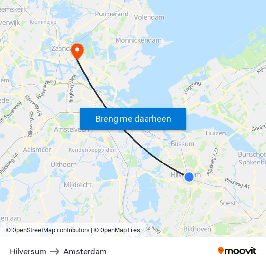 Hilversum to Amsterdam map