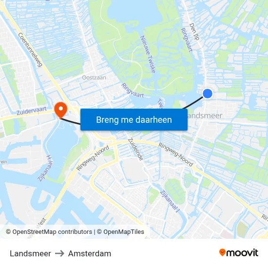 Landsmeer to Amsterdam map