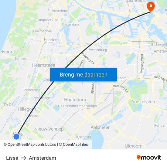 Lisse to Amsterdam map