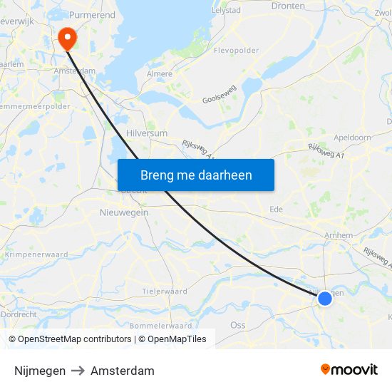 Nijmegen to Amsterdam map