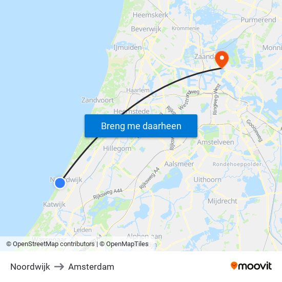 Noordwijk to Amsterdam map