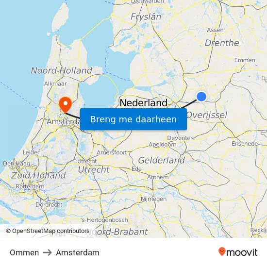 Ommen to Amsterdam map