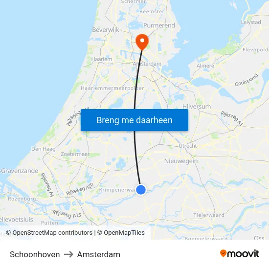Schoonhoven to Amsterdam map