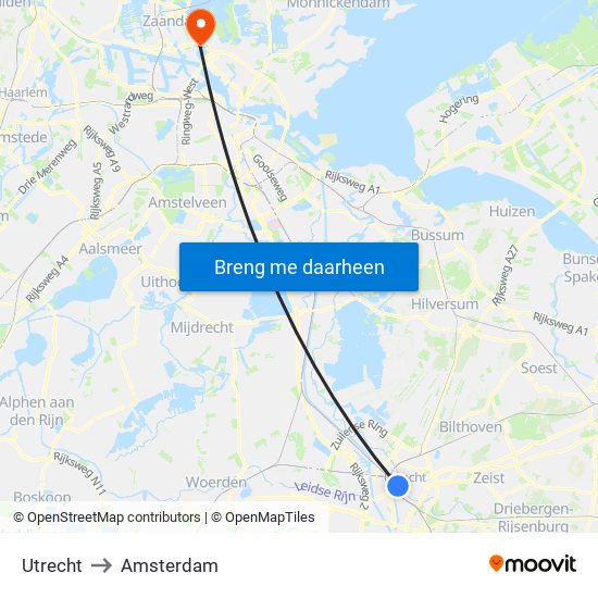 Utrecht to Amsterdam map