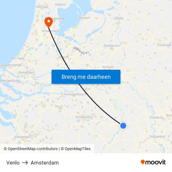 Venlo to Amsterdam map