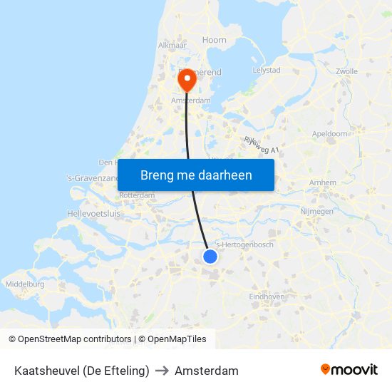 Kaatsheuvel (De Efteling) to Amsterdam map