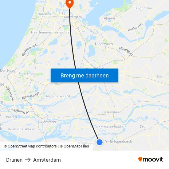 Drunen to Amsterdam map