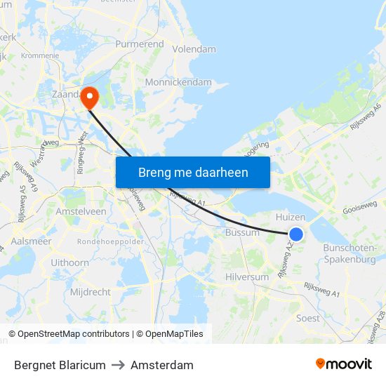 Bergnet Blaricum to Amsterdam map