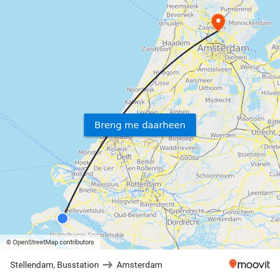 Stellendam, Busstation to Amsterdam map