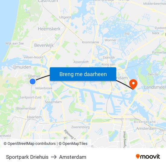 Sportpark Driehuis to Amsterdam map