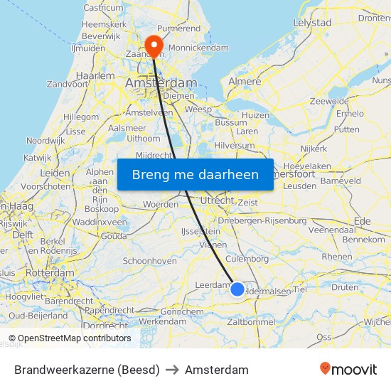 Brandweerkazerne (Beesd) to Amsterdam map