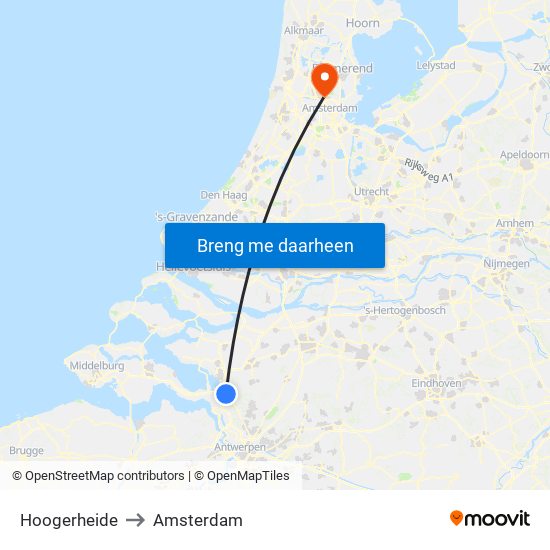 Hoogerheide to Amsterdam map