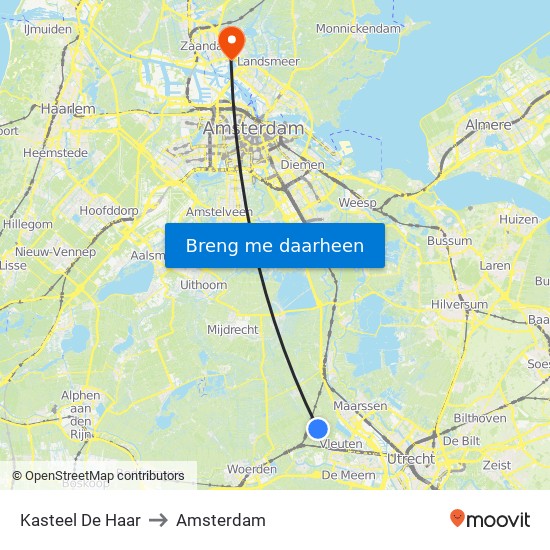 Kasteel De Haar to Amsterdam map