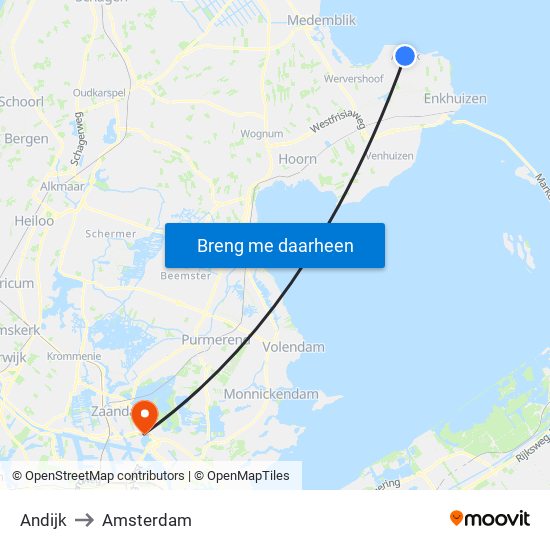 Andijk to Amsterdam map