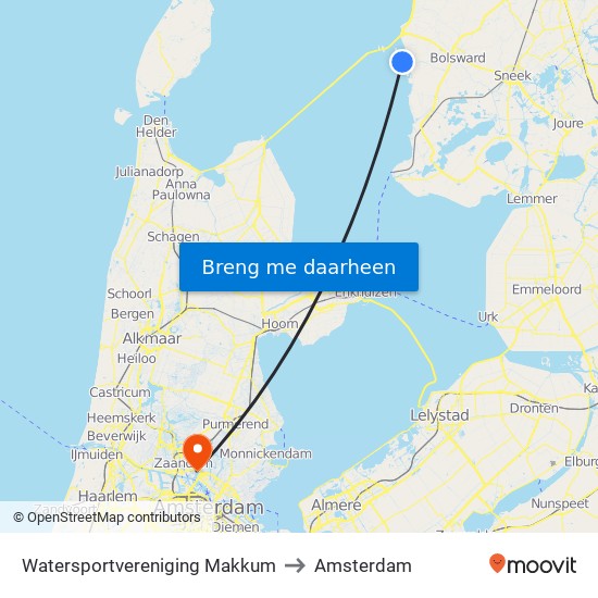 Watersportvereniging Makkum to Amsterdam map