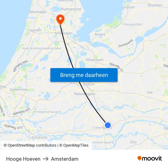 Hooge Hoeven to Amsterdam map