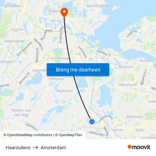 Haarzuilens to Amsterdam map
